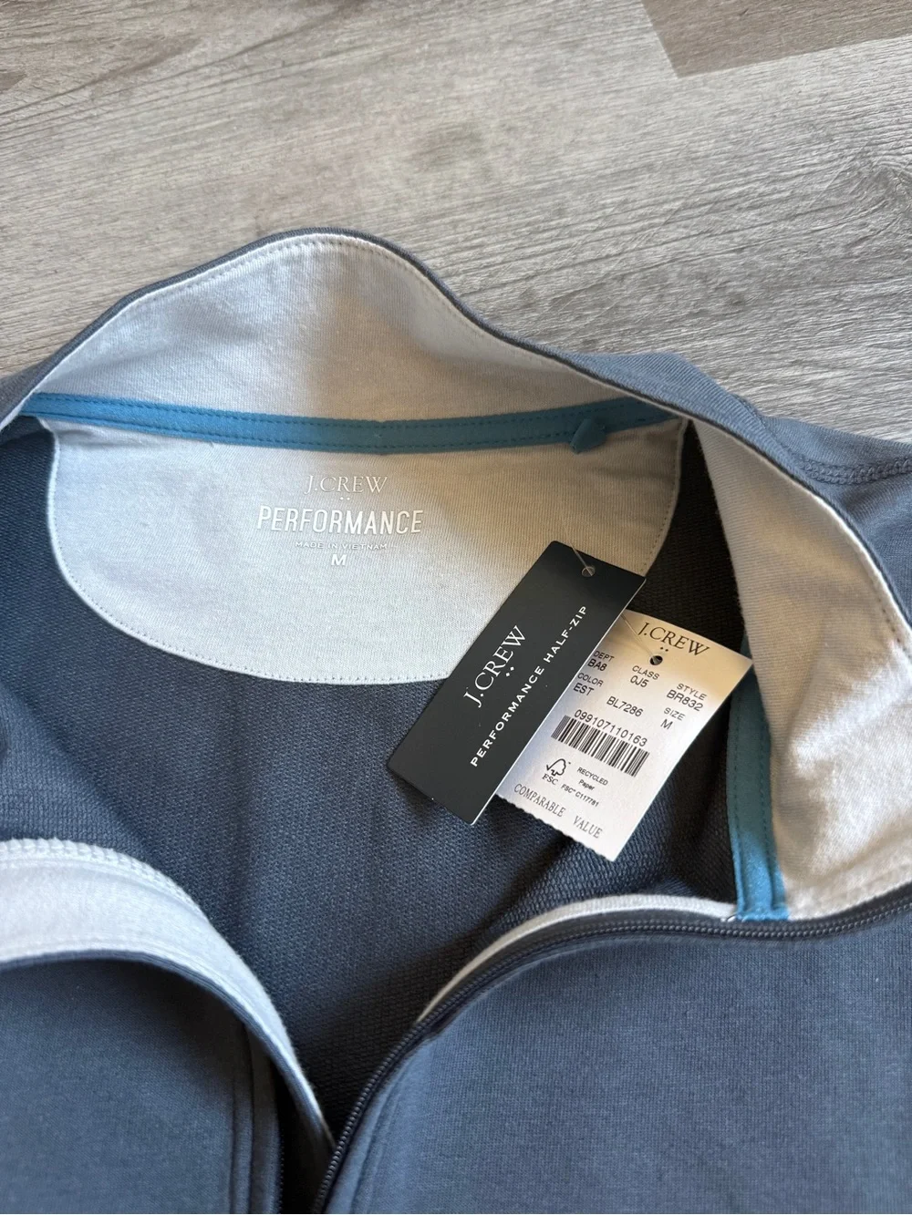 J. Crew Men's Performance Half Zip Slate Blue Grey NEW